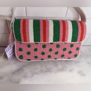Made In India Beaded Shoulder Bag Green Orange Pink Striped Polkadot NWT RARE